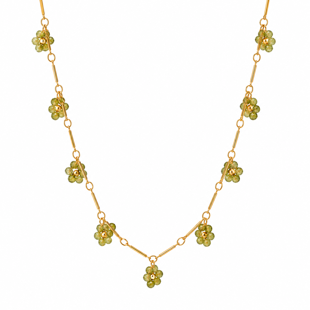 Olive Green Beaded Charm Necklace