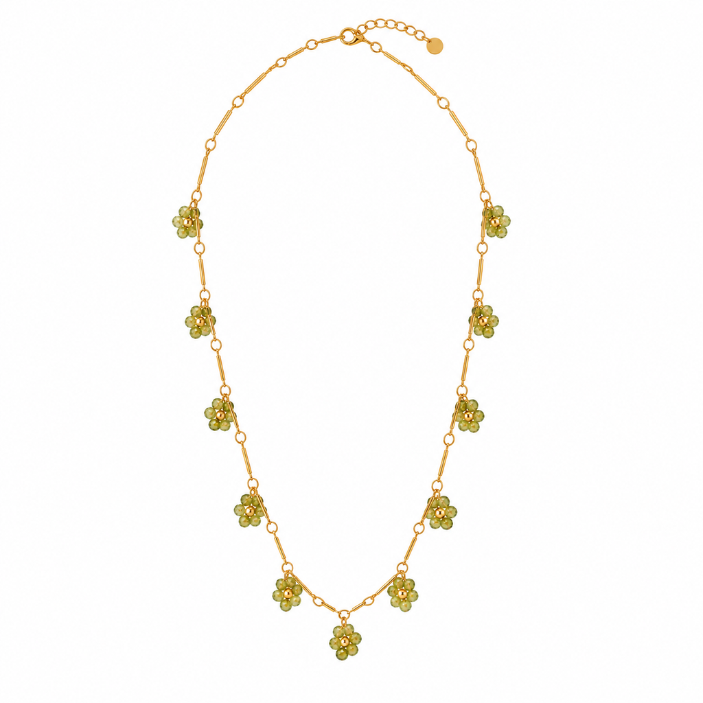 Olive Green Beaded Charm Necklace
