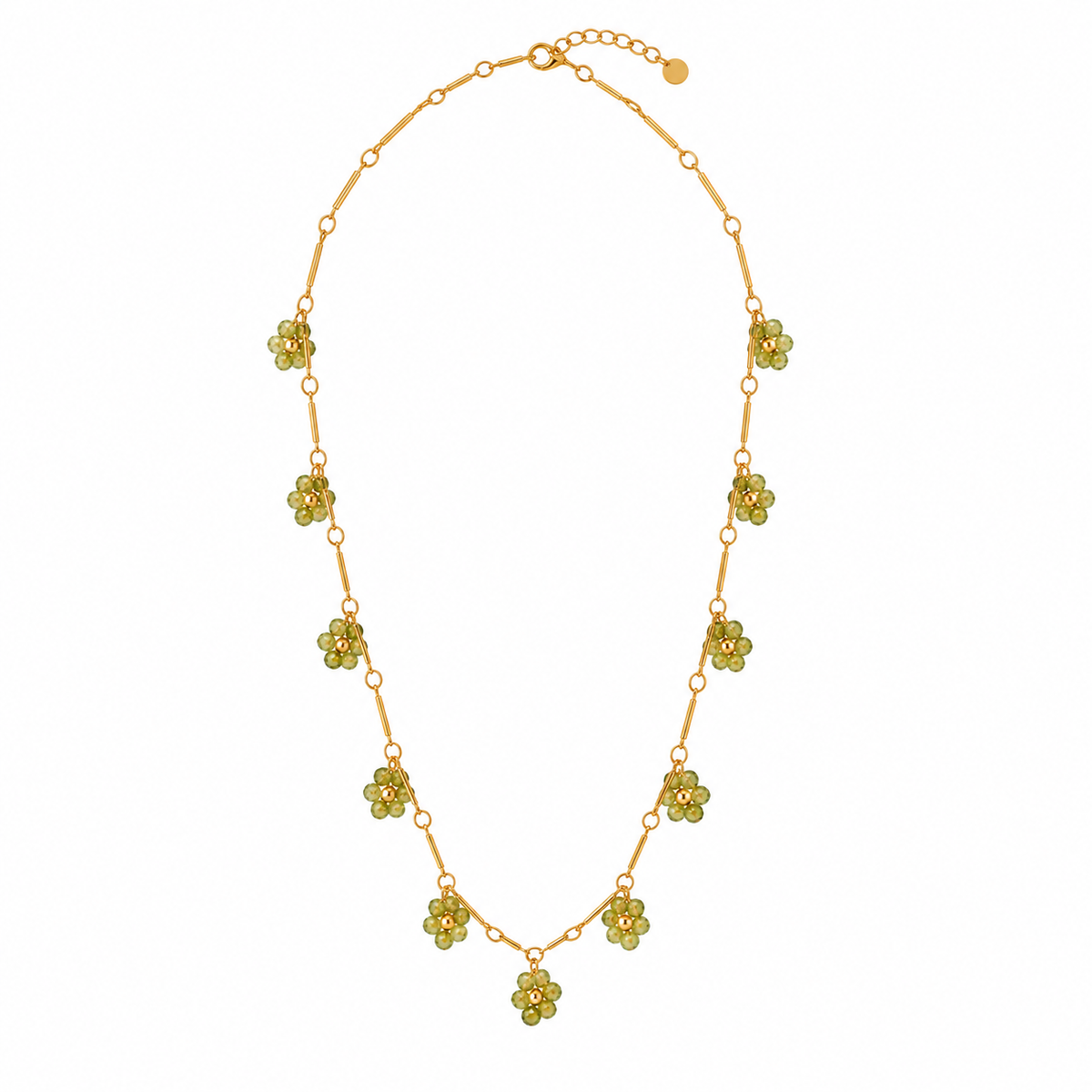 Olive Green Beaded Charm Necklace