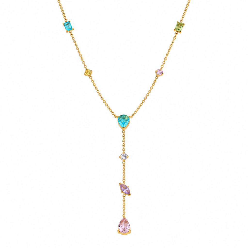 Iris Multicolor CZ Y Drop Necklace