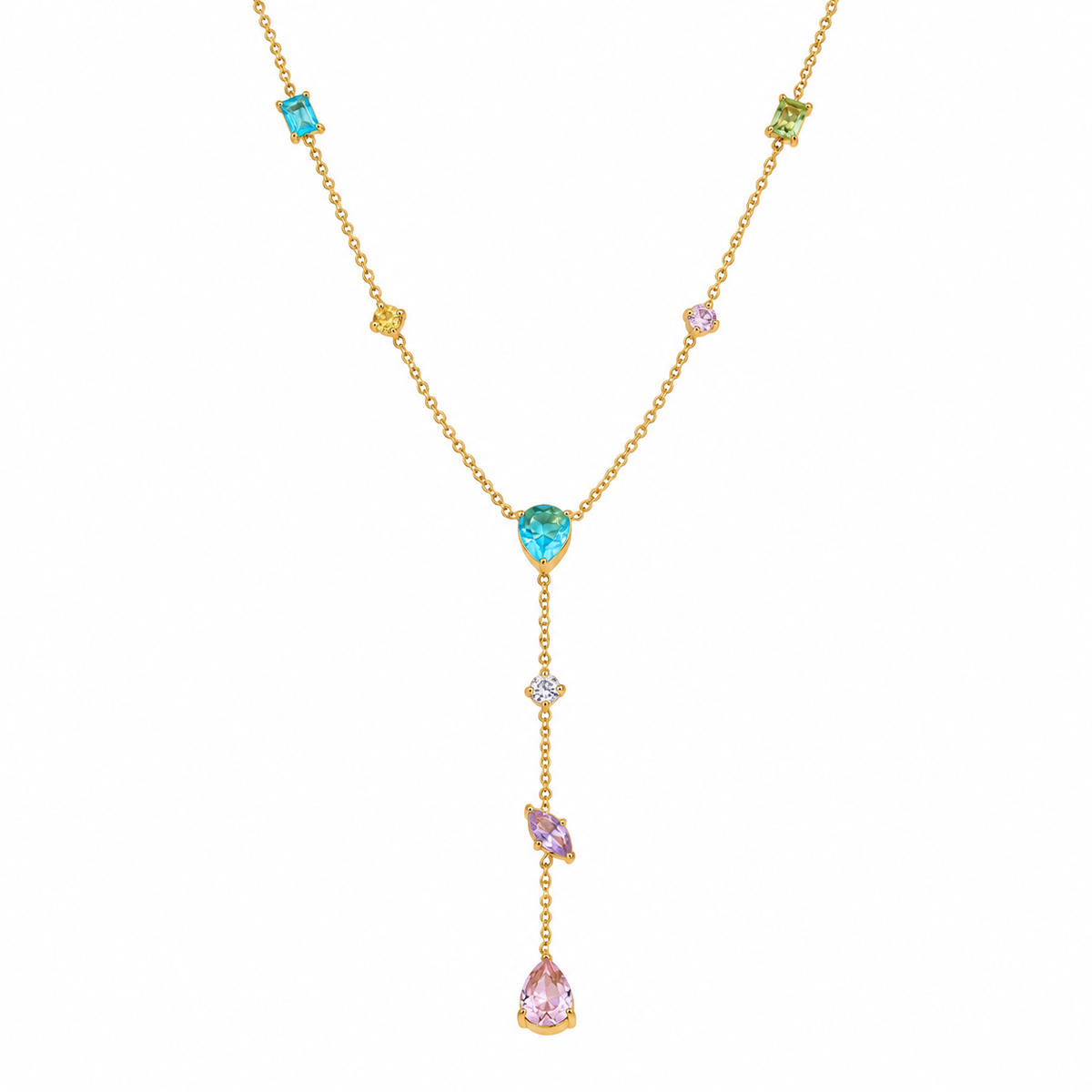 Iris Multicolor CZ Y Drop Necklace