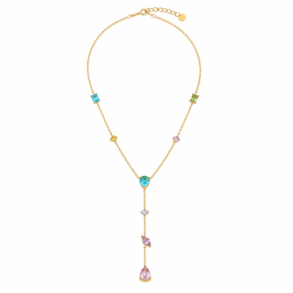Iris Multicolor CZ Y Drop Necklace