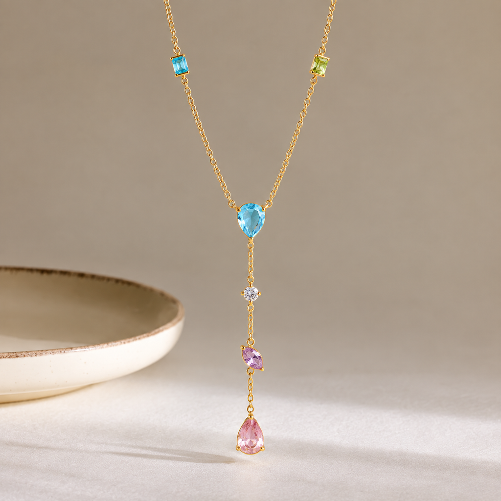 Iris Multicolor CZ Y Drop Necklace