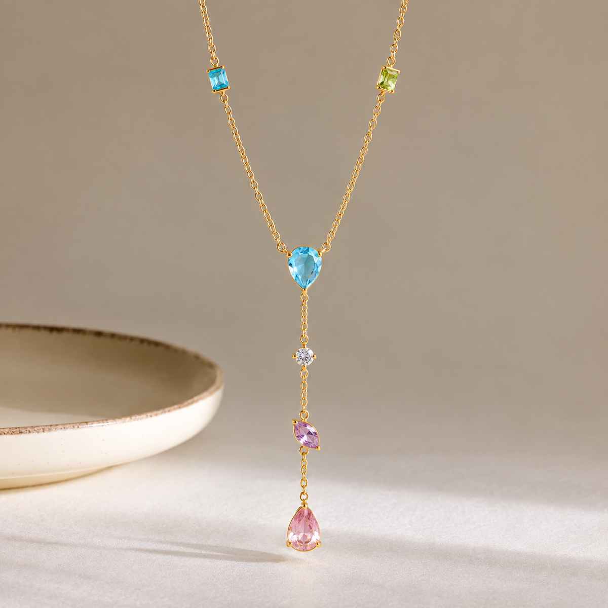 Iris Multicolor CZ Y Drop Necklace