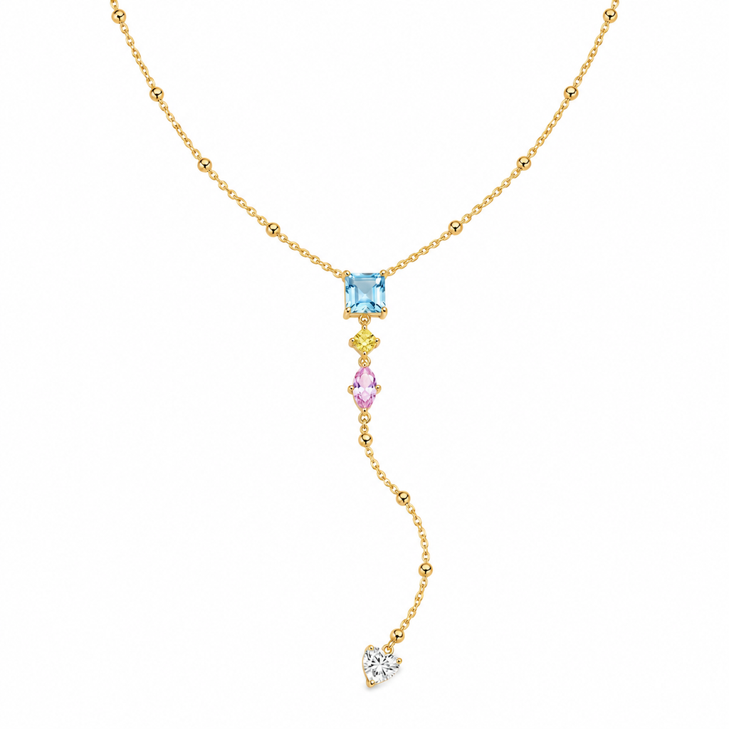 Blue CZ Square Y Drop Necklace