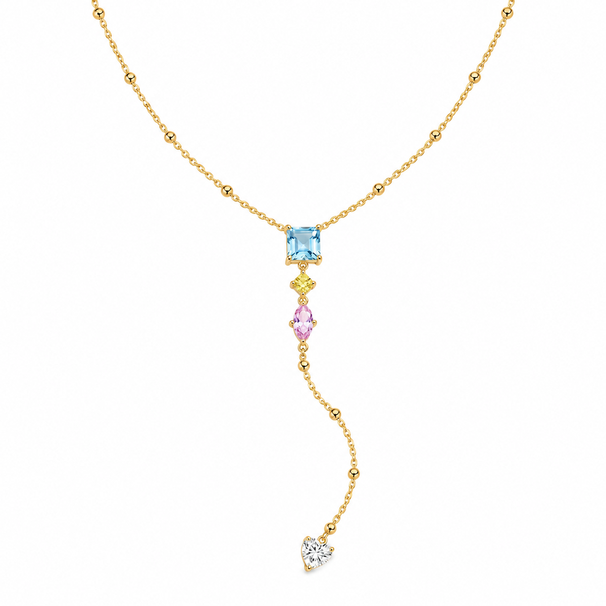 Blue CZ Square Y Drop Necklace