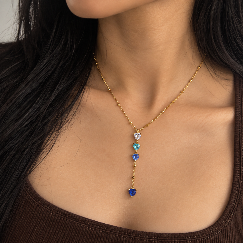 Mila Blue Heart CZ Y Necklace