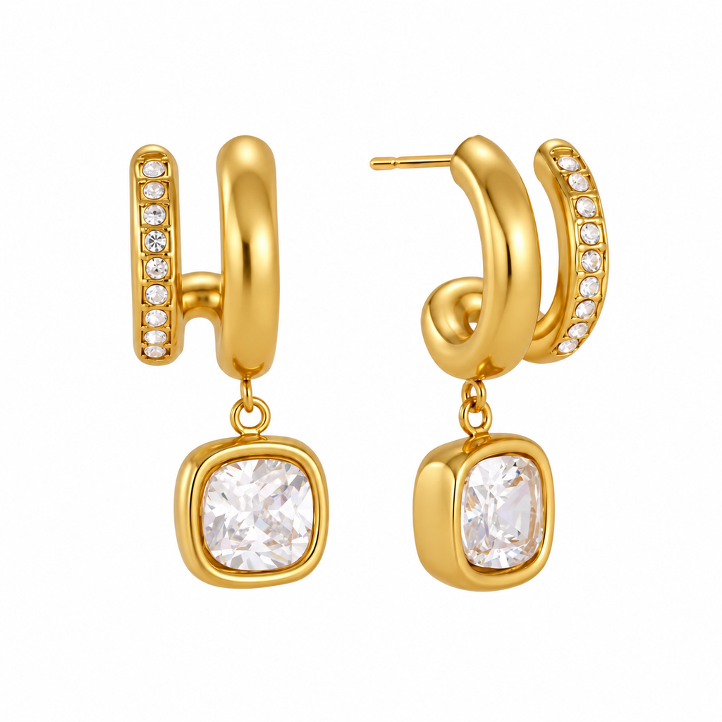 Elise CZ Square Half Hoop Stud Earrings
