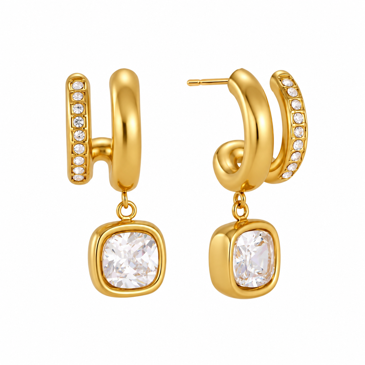 Elise CZ Square Half Hoop Stud Earrings