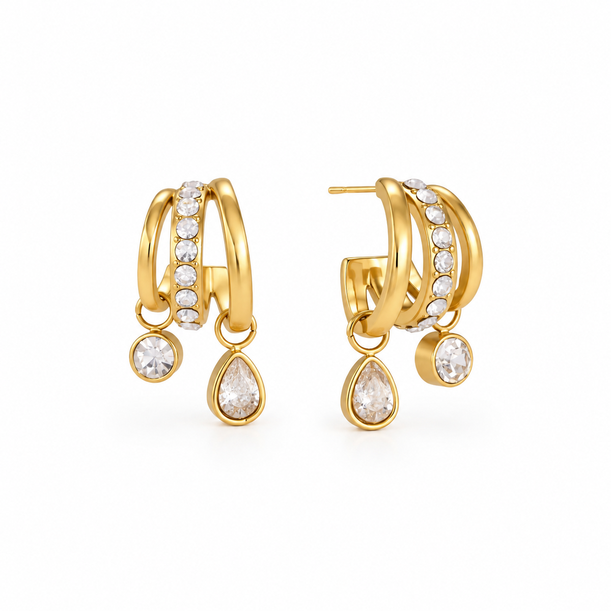 Camille CZ Teardrop Half Hoop Stud Earrings