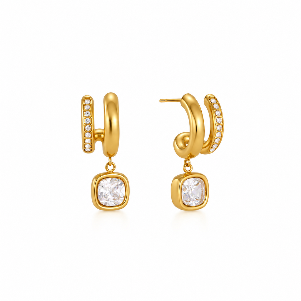 Elise CZ Square Half Hoop Stud Earrings