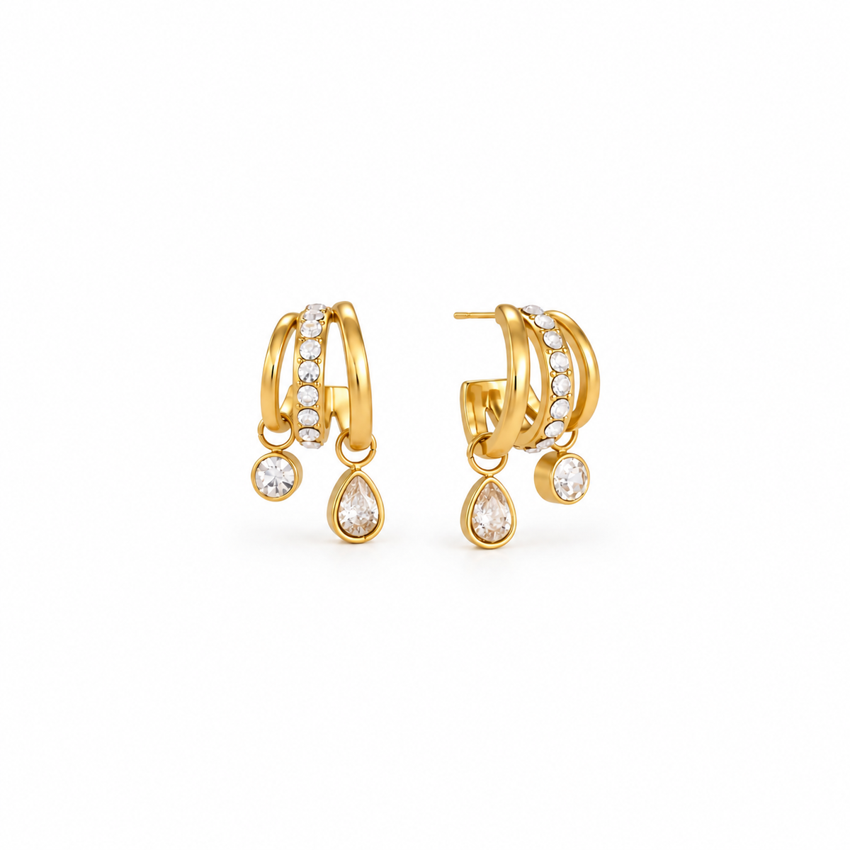 Camille CZ Teardrop Half Hoop Stud Earrings