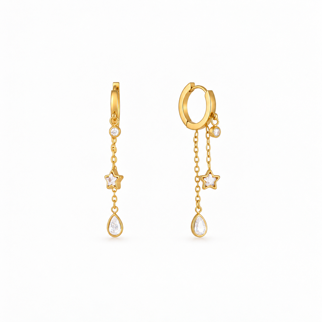 Aria Star CZ Drop Hoop Earrings