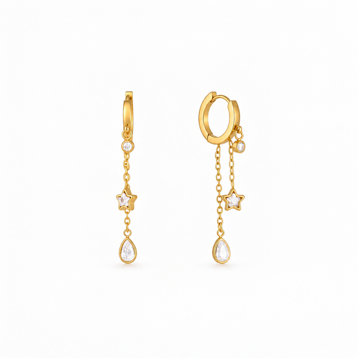 Aria Star CZ Drop Hoop Earrings