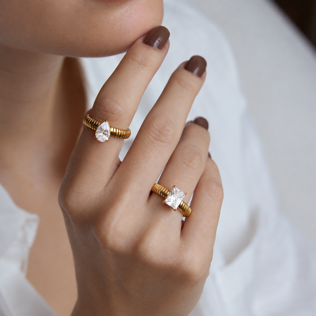 Violet Pear Cut CZ Statement Ring