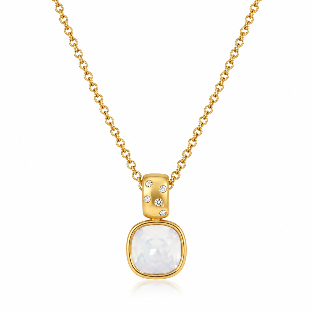 Isla White Opal Square Pendant Necklace