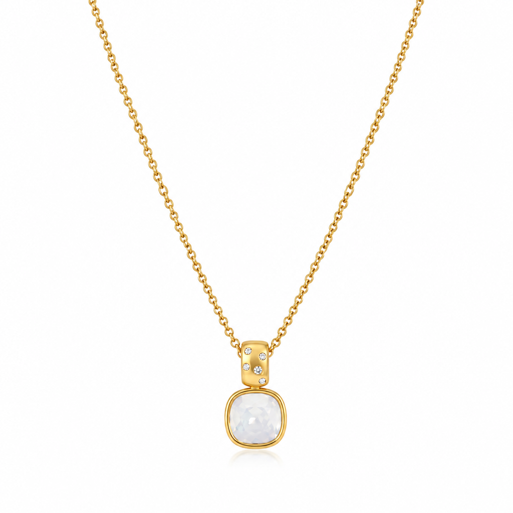 Isla White Opal Square Pendant Necklace