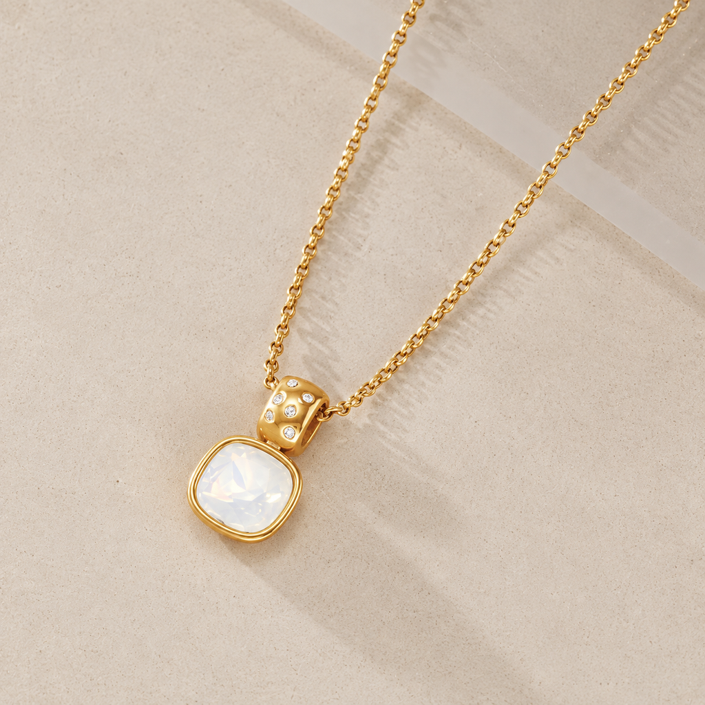 Isla White Opal Square Pendant Necklace