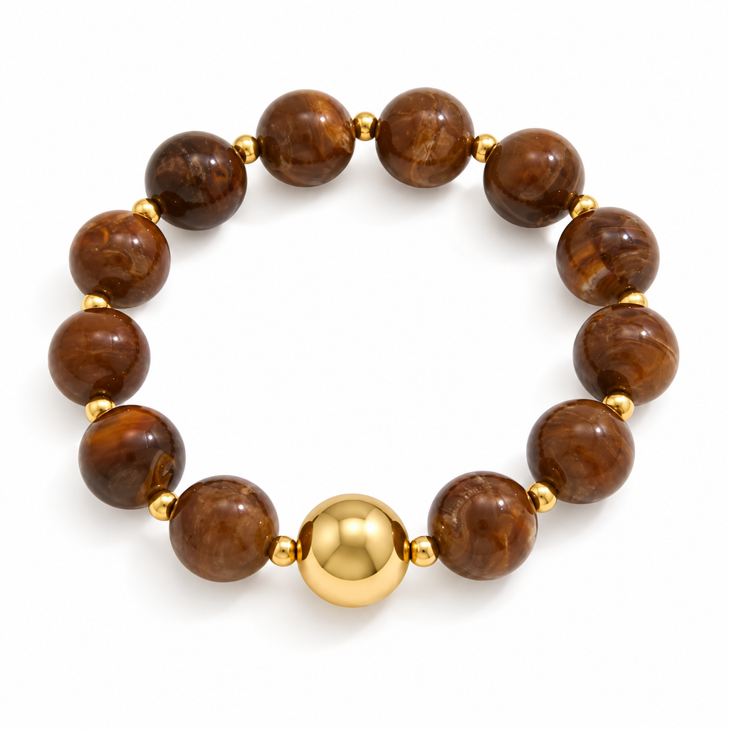 Maya Brown Beaded Bracelet with Gold Accents