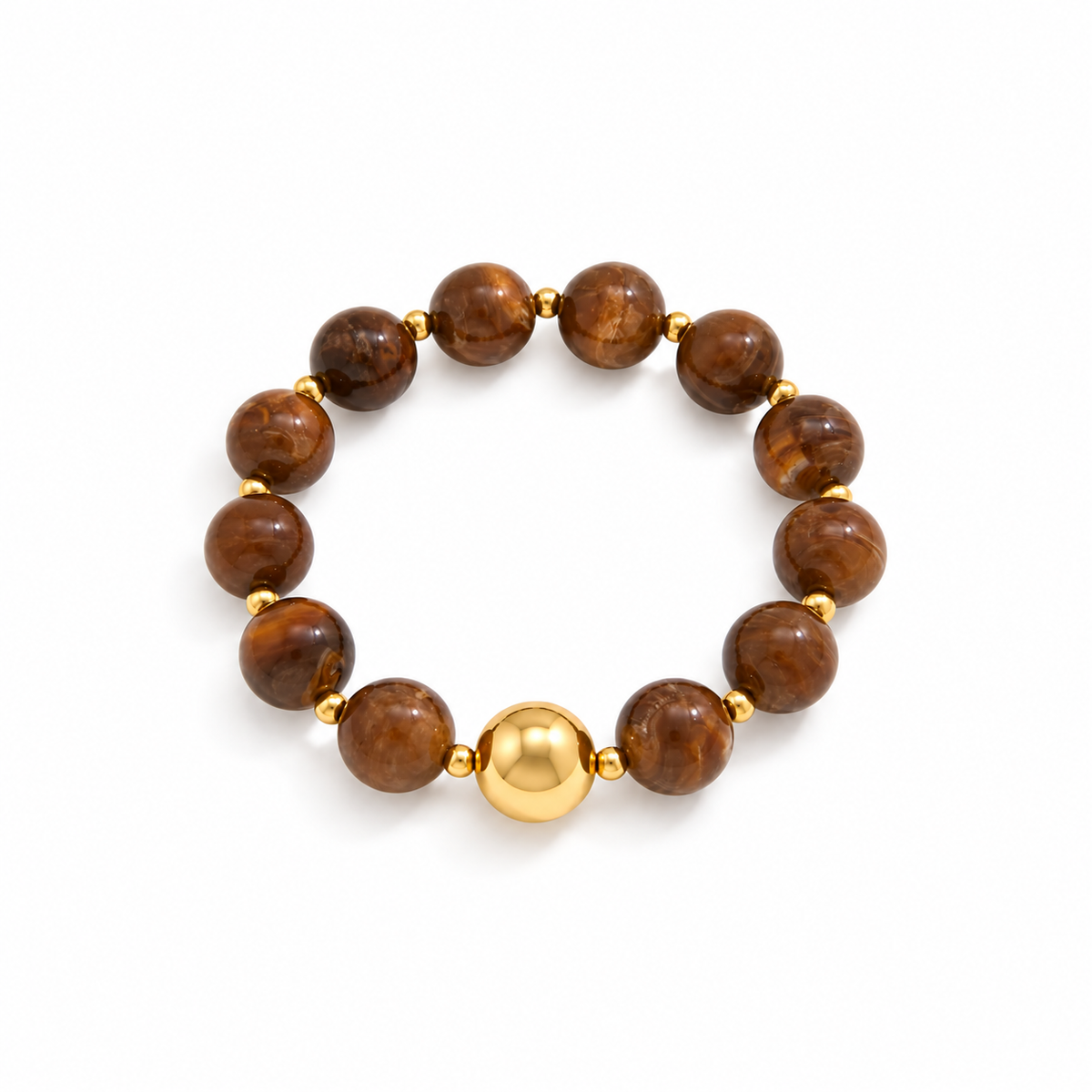 Maya Brown Beaded Bracelet with Gold Accents