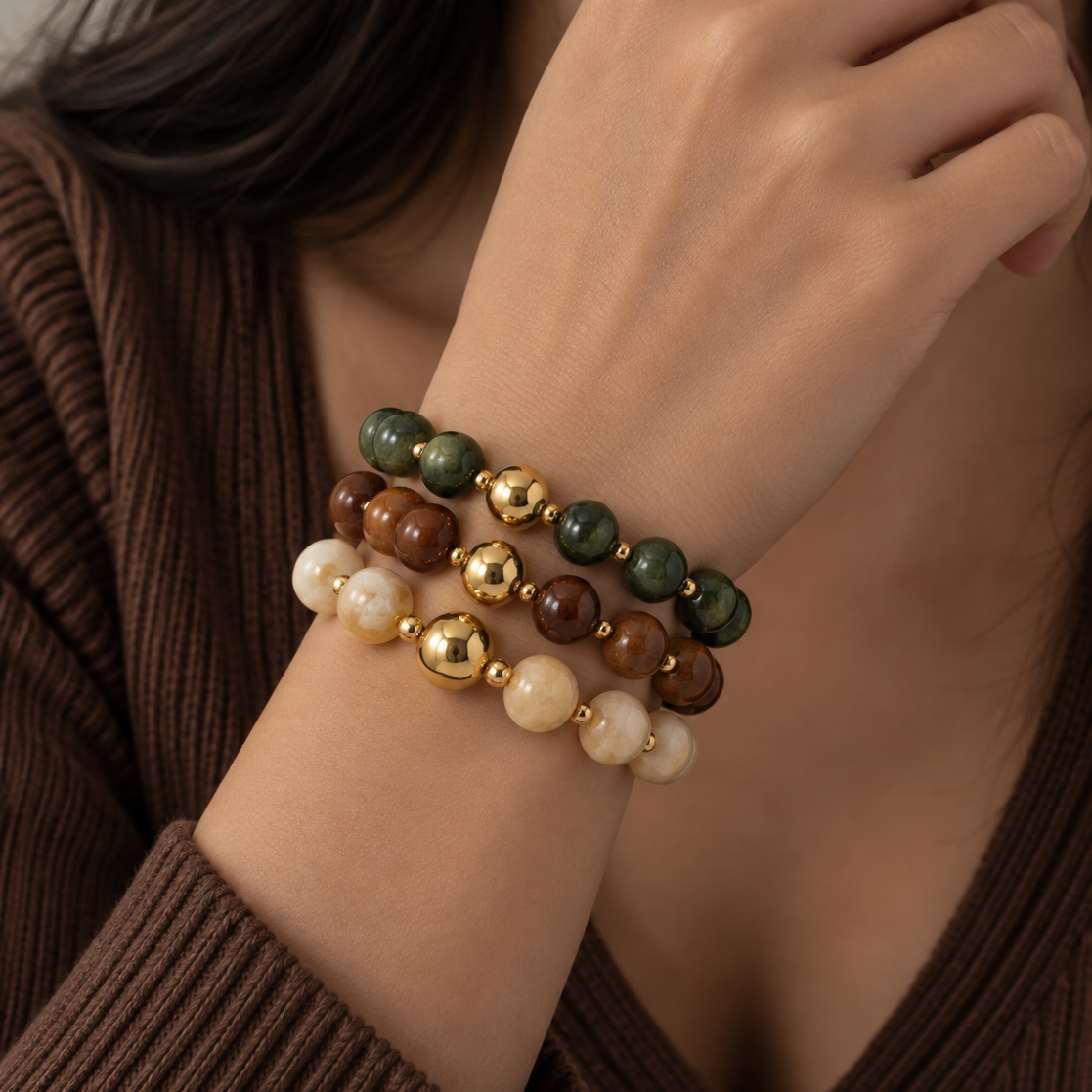 Maya Brown Beaded Bracelet with Gold Accents