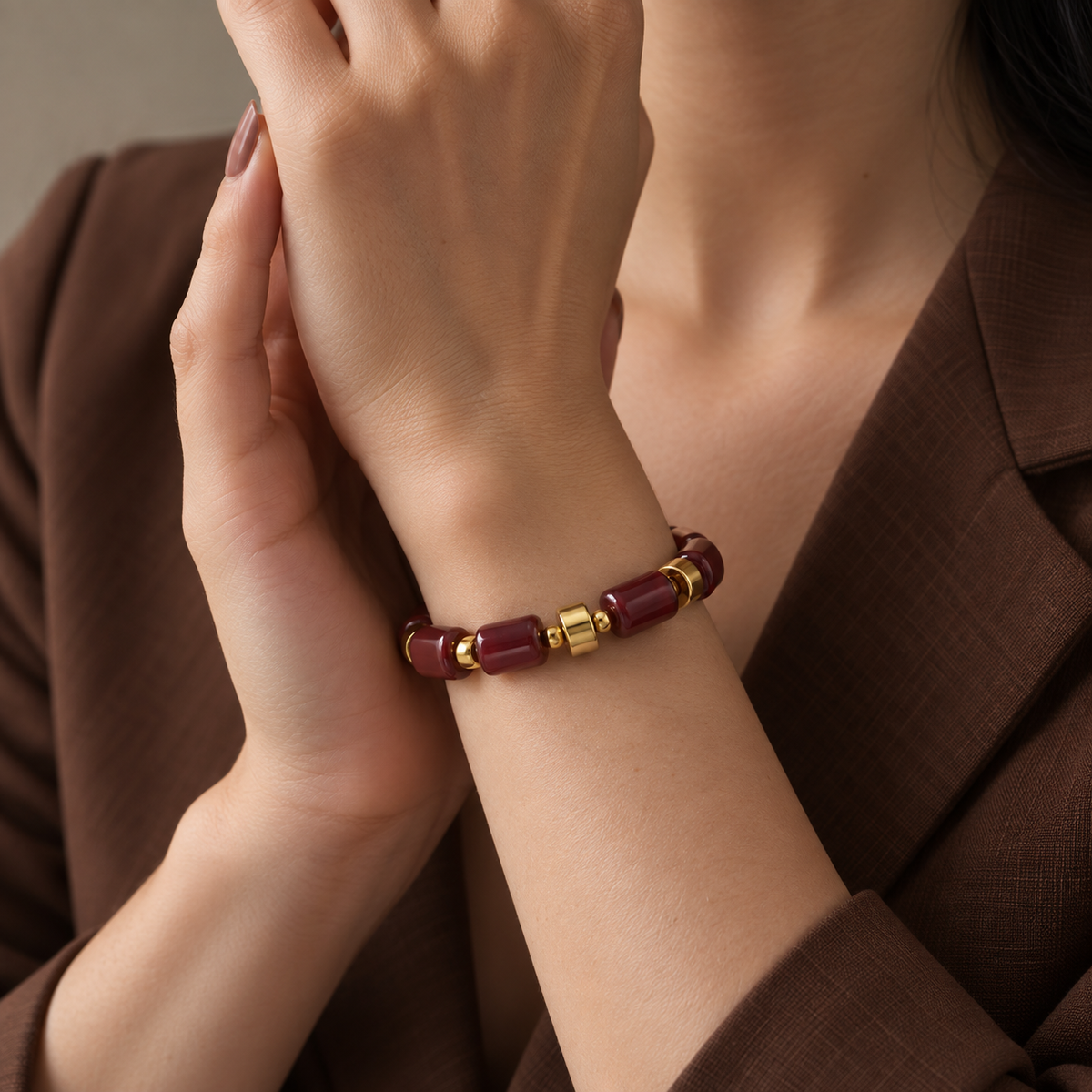Alina Red Agate Beaded Bracelet