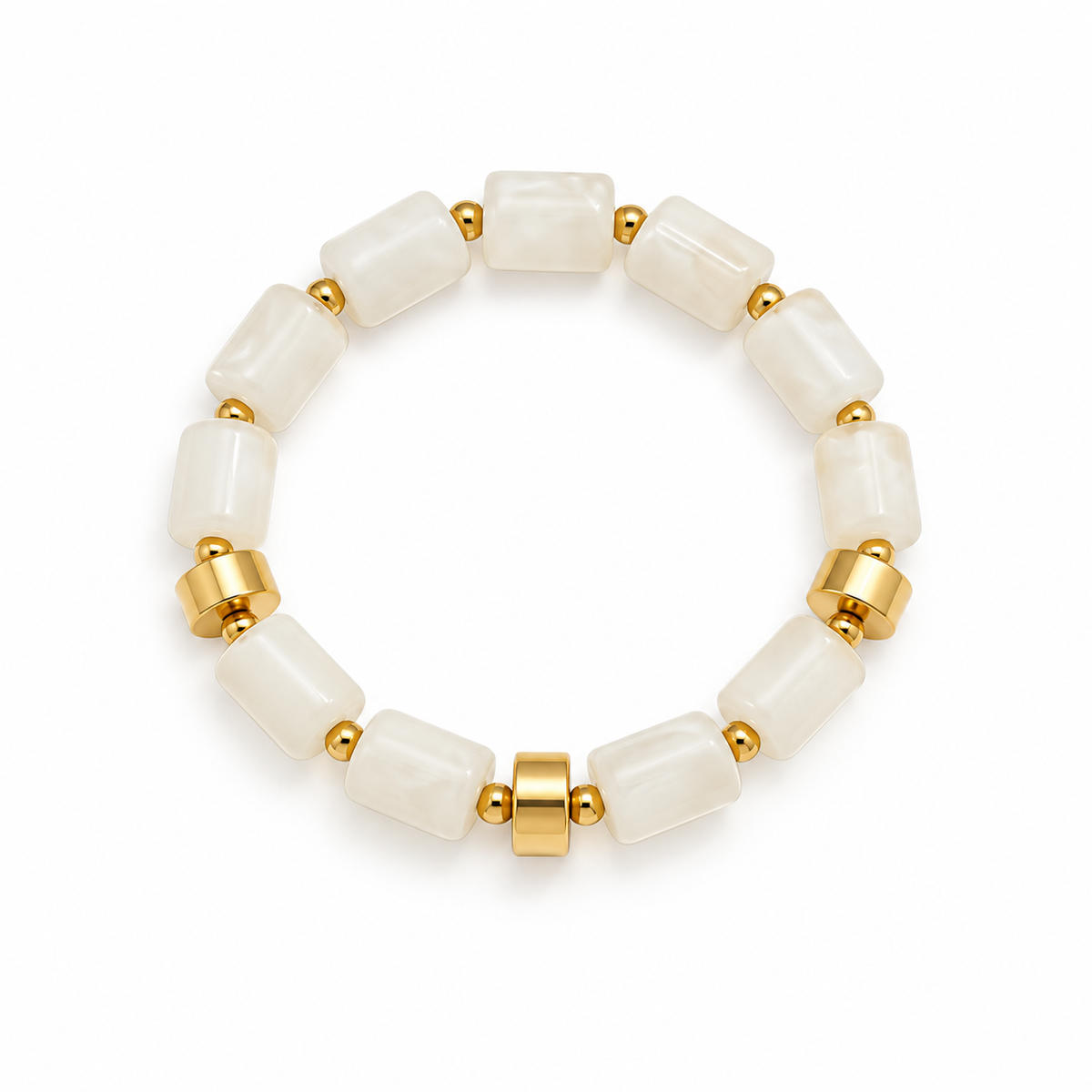Elara Gold Accents White Beaded Bracelet