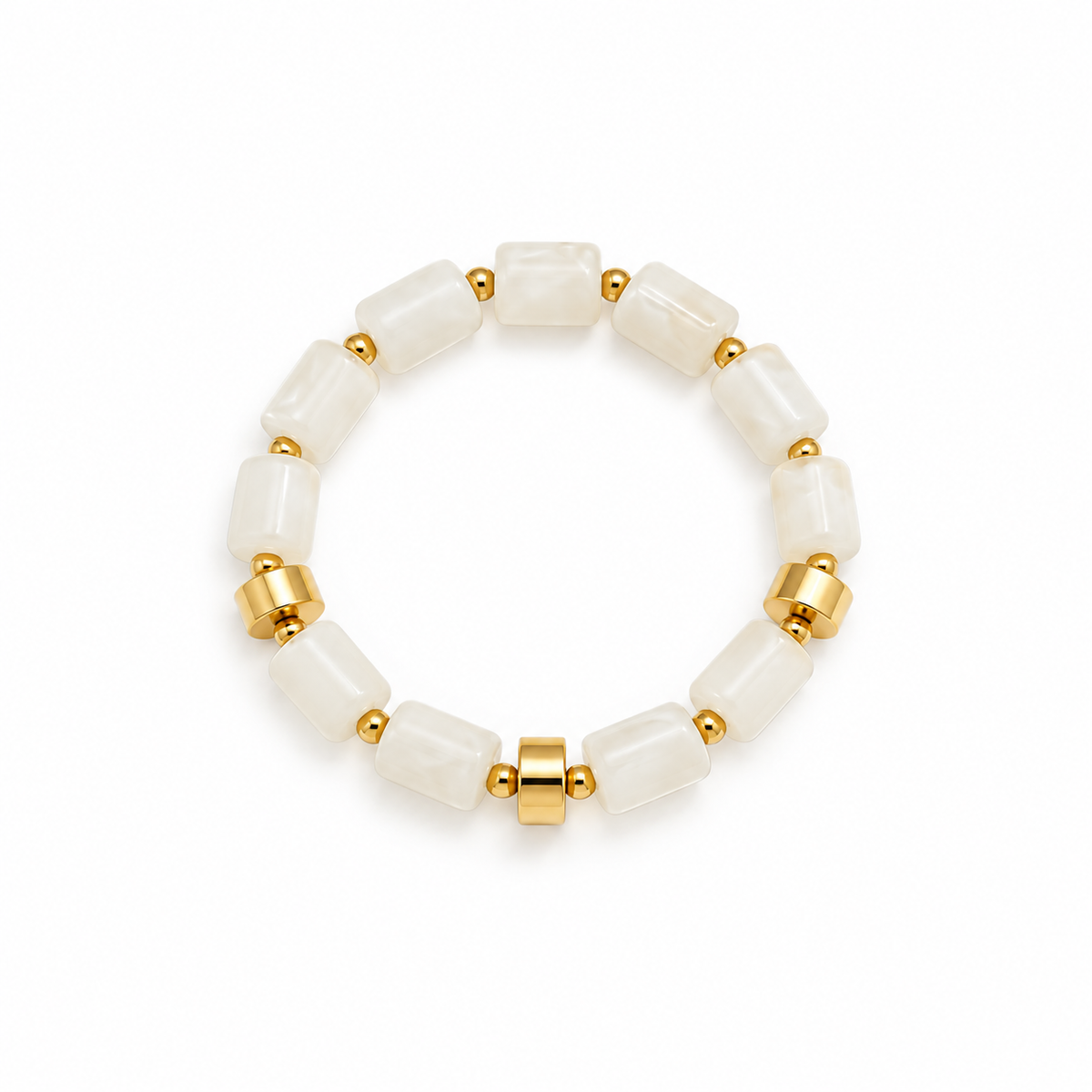 Elara Gold Accents White Beaded Bracelet