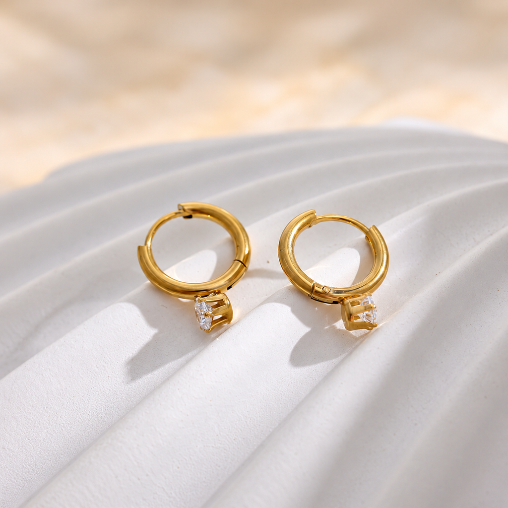Ava CZ Solitaire Huggie Earrings