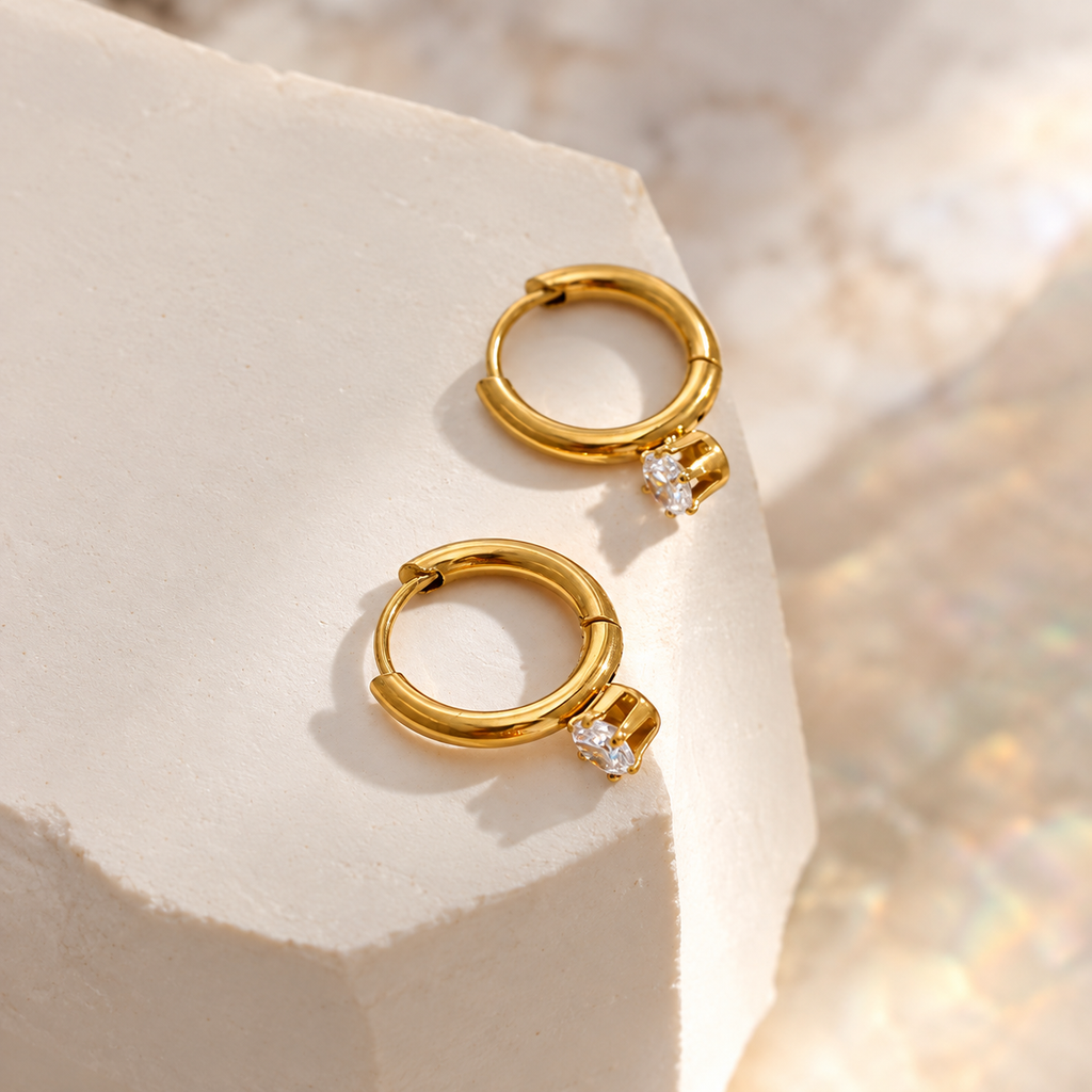 Ava CZ Solitaire Huggie Earrings