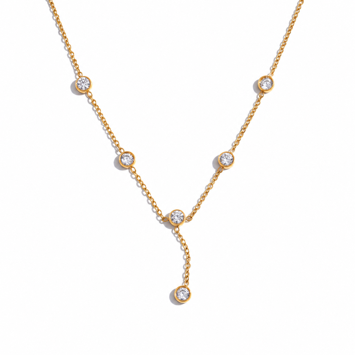 Isla Gold Solitaire CZ Lariat Drop Necklace