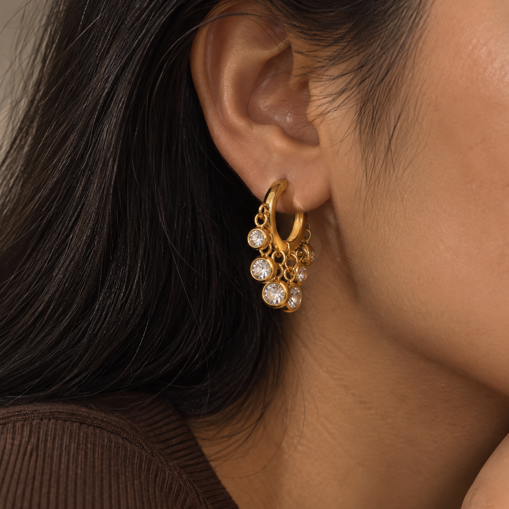Iris CZ Cluster Hoop Earrings