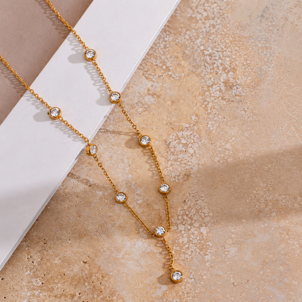 Isla Gold Solitaire CZ Lariat Drop Necklace