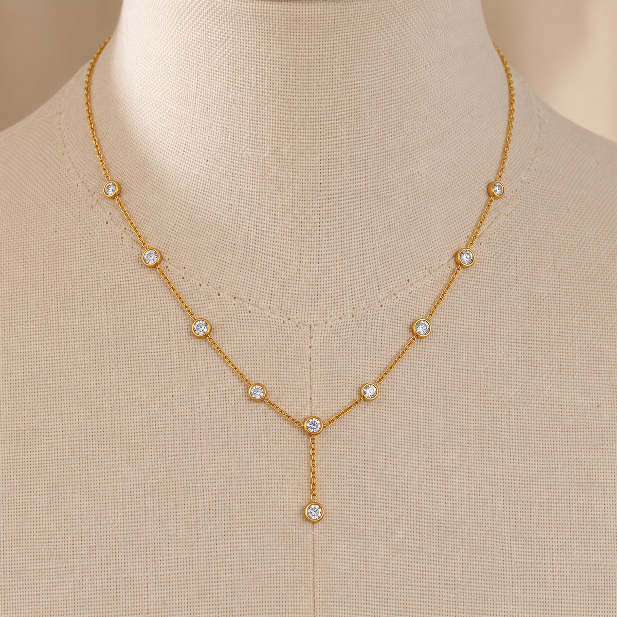 Isla Gold Solitaire CZ Lariat Drop Necklace