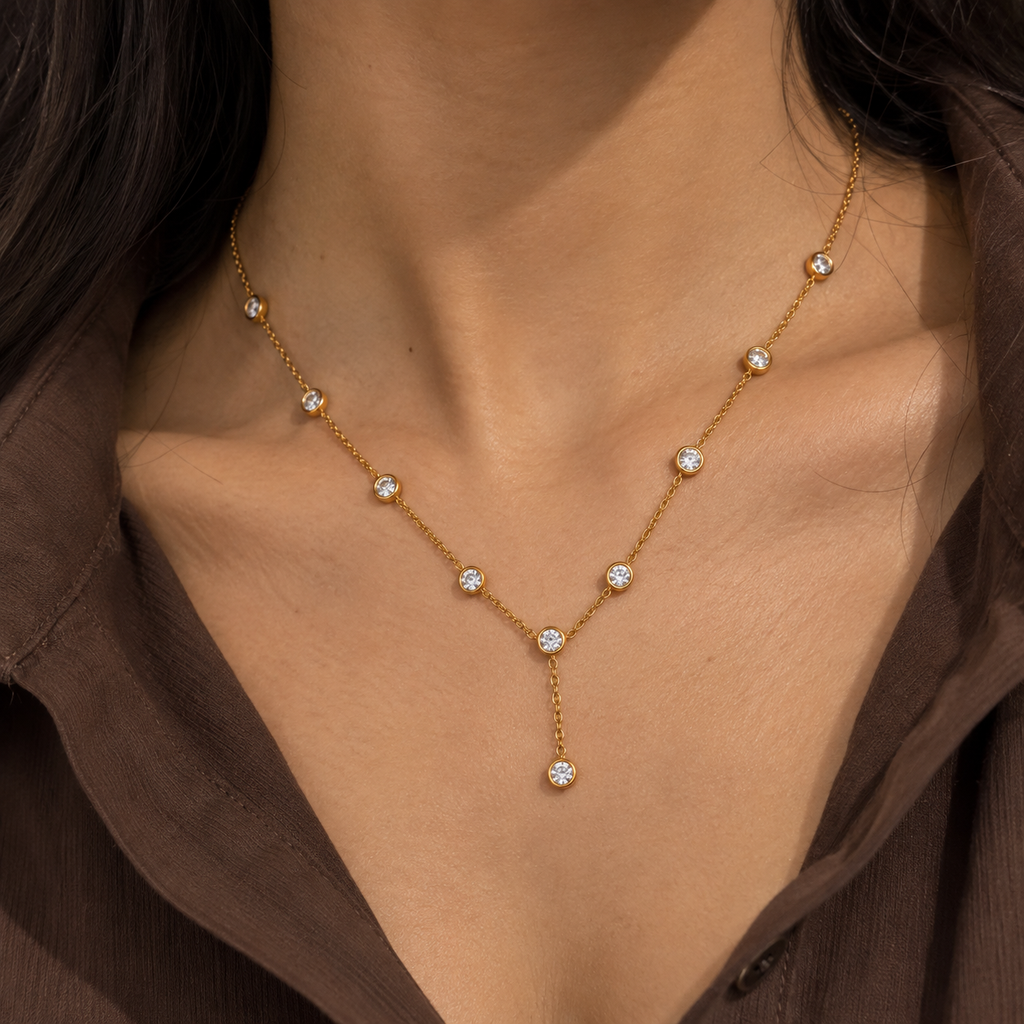 Isla Gold Solitaire CZ Lariat Drop Necklace