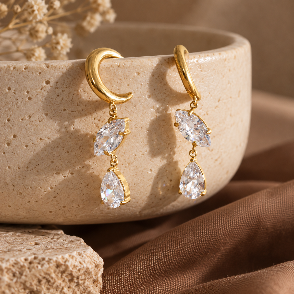 Sofia Pear CZ Stud Drop Earrings