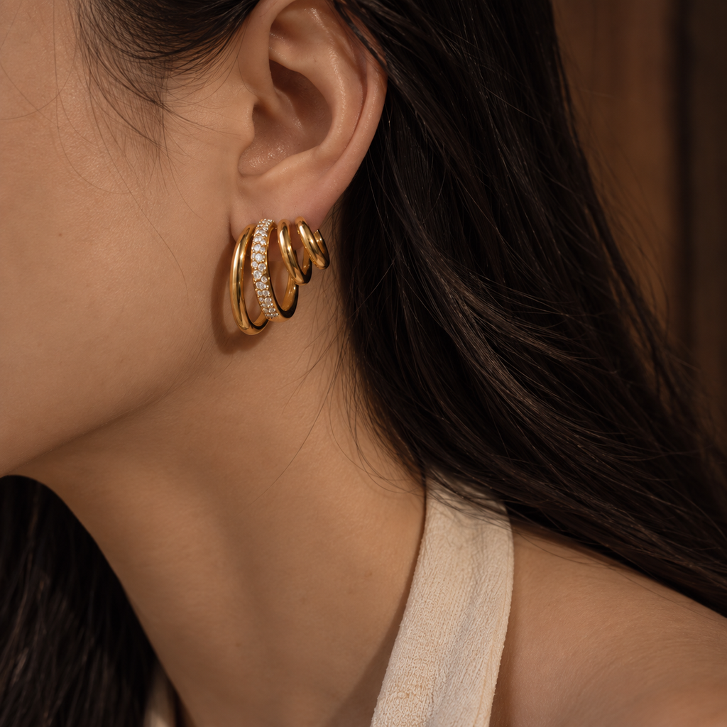 Naomi Triple CZ Hoop Earrings