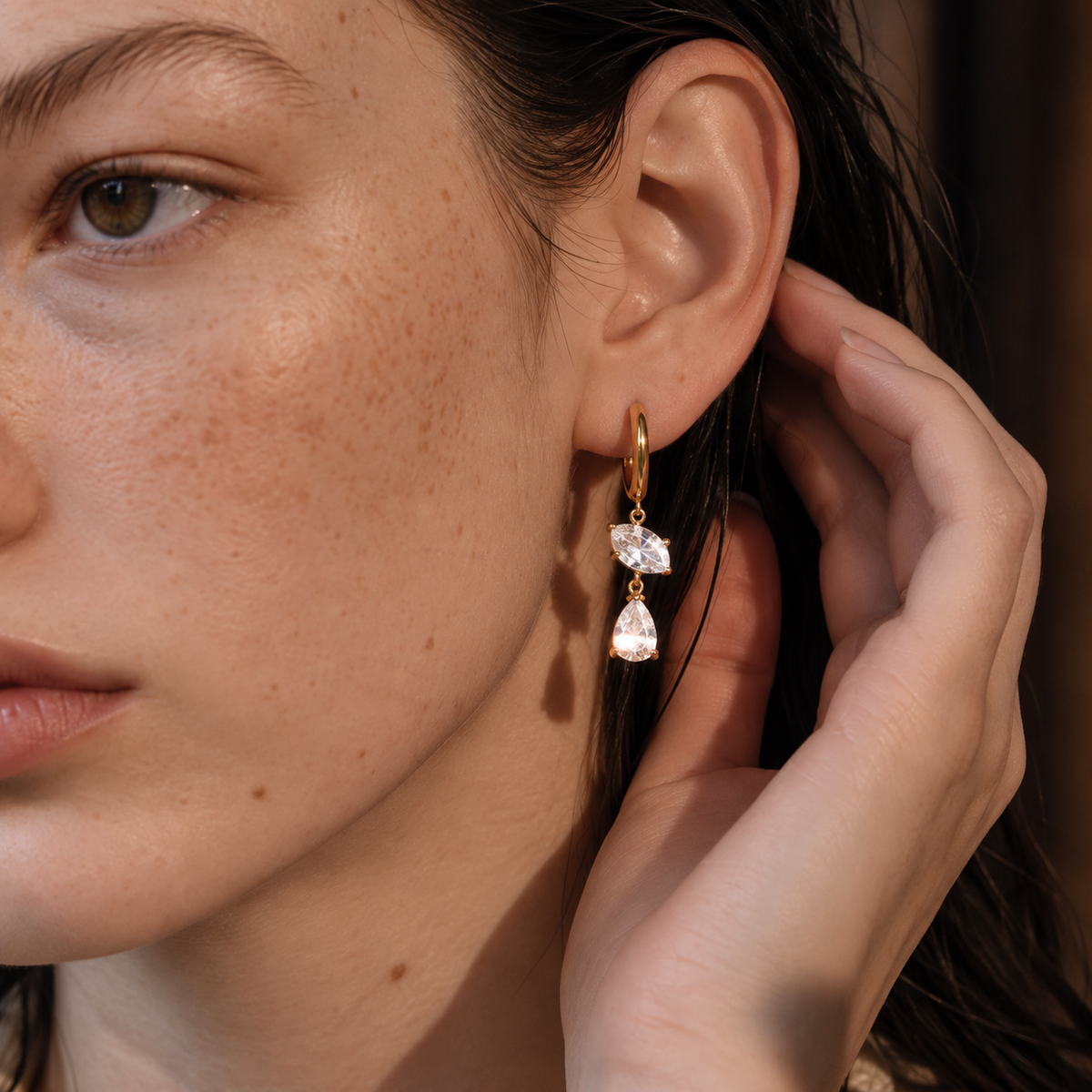 Sofia Pear CZ Stud Drop Earrings