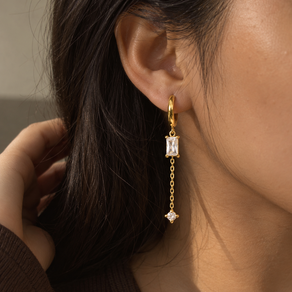 Layla Geometric CZ Drop Earrings
