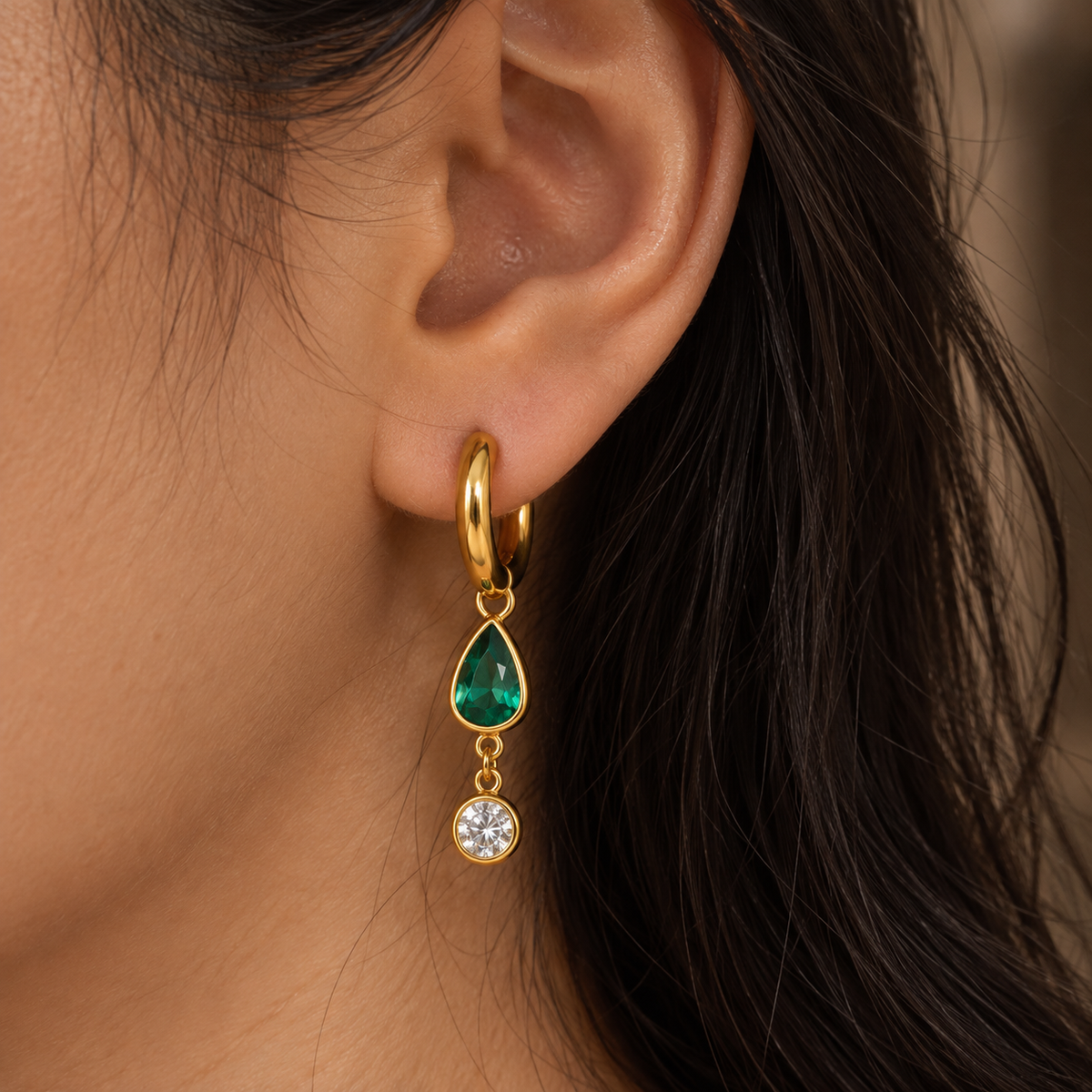Elise Pear CZ Hoop Drop Earrings