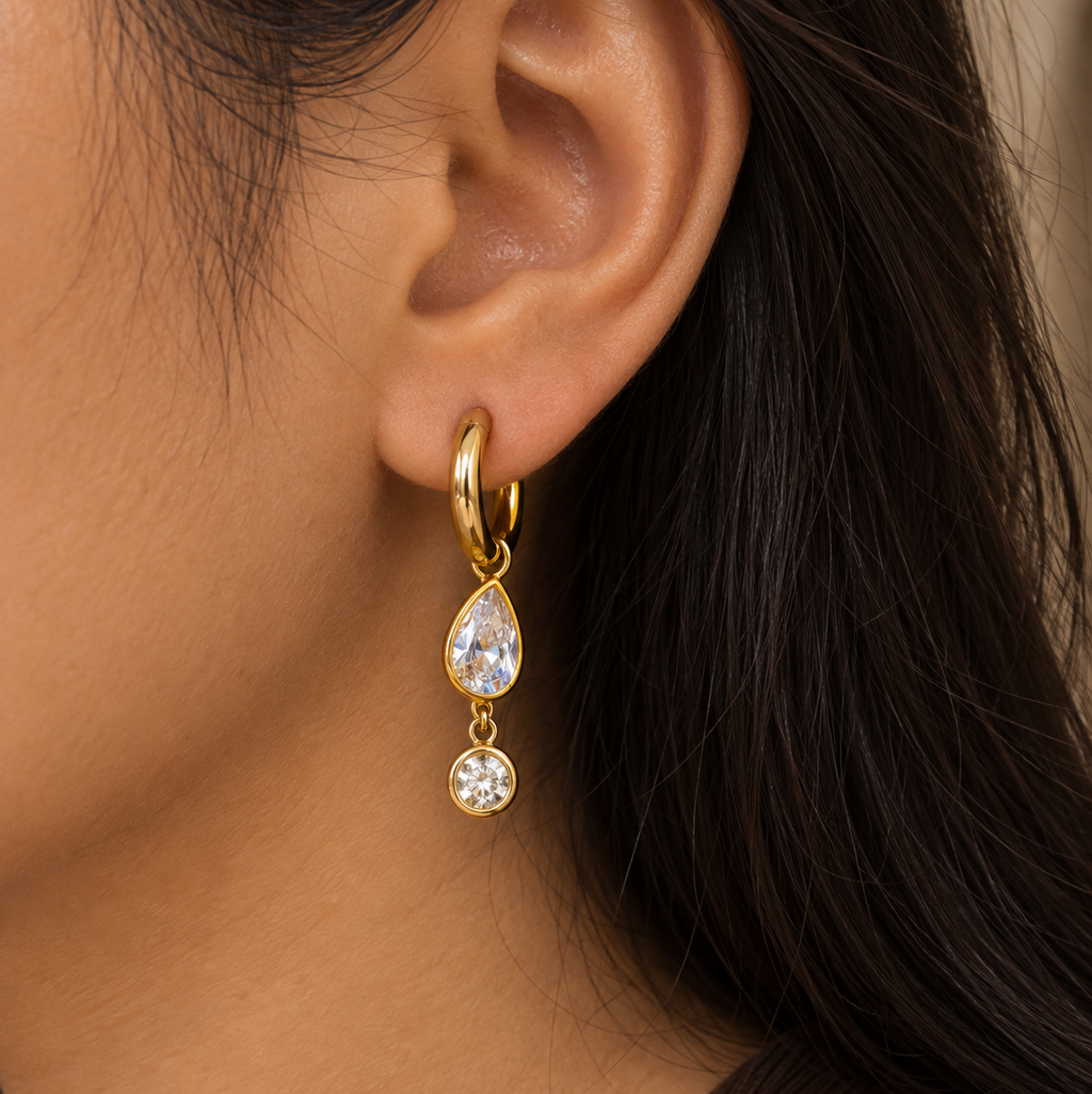 Elise Pear CZ Hoop Drop Earrings
