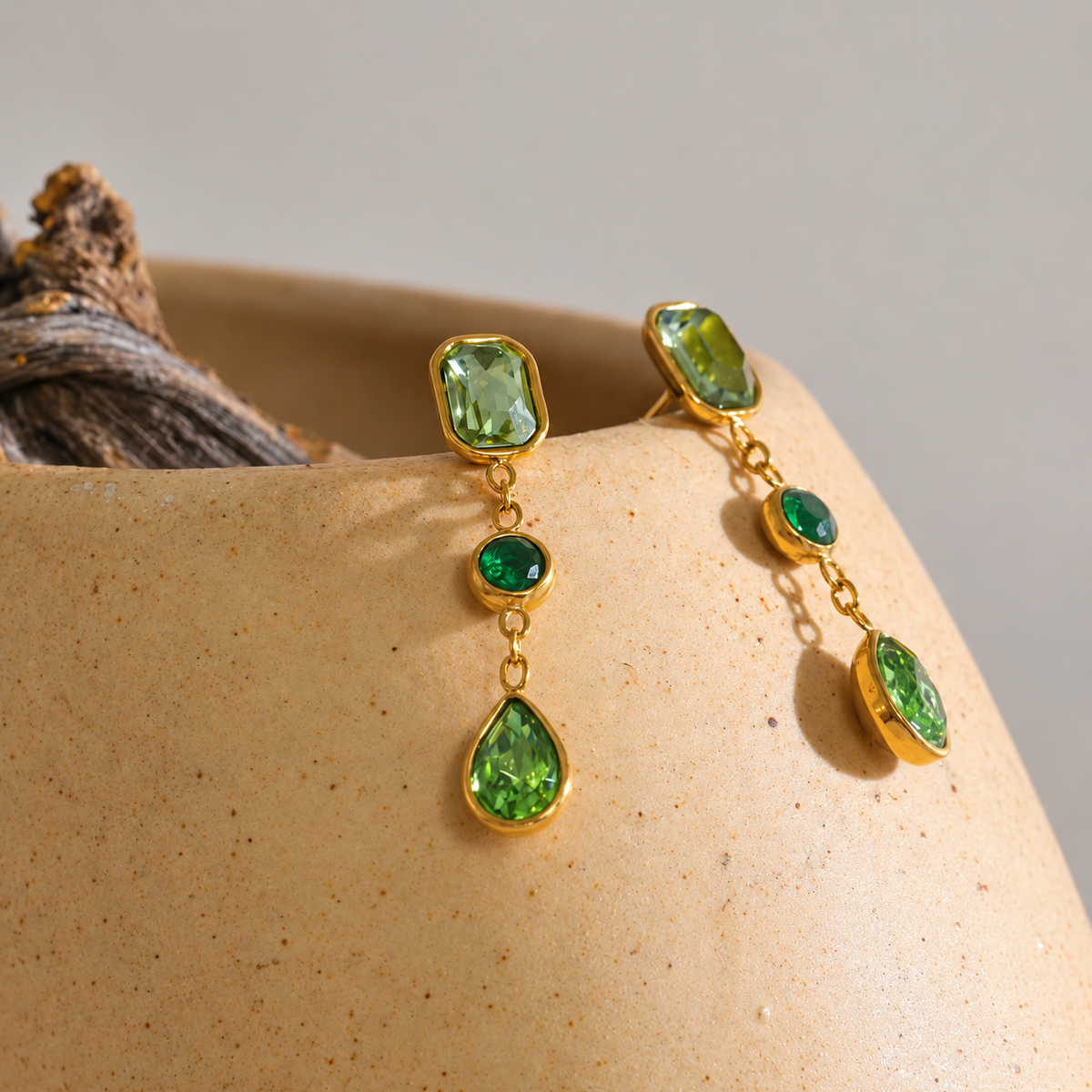 Ivy Green CZ Drop Stud Earrings