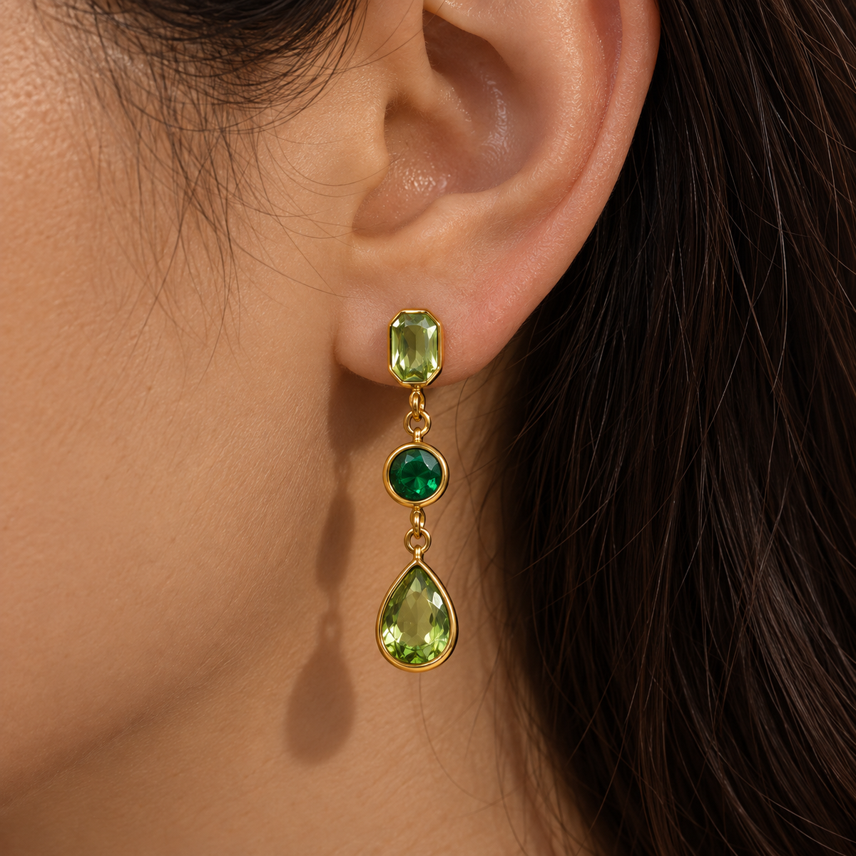 Ivy Green CZ Drop Stud Earrings