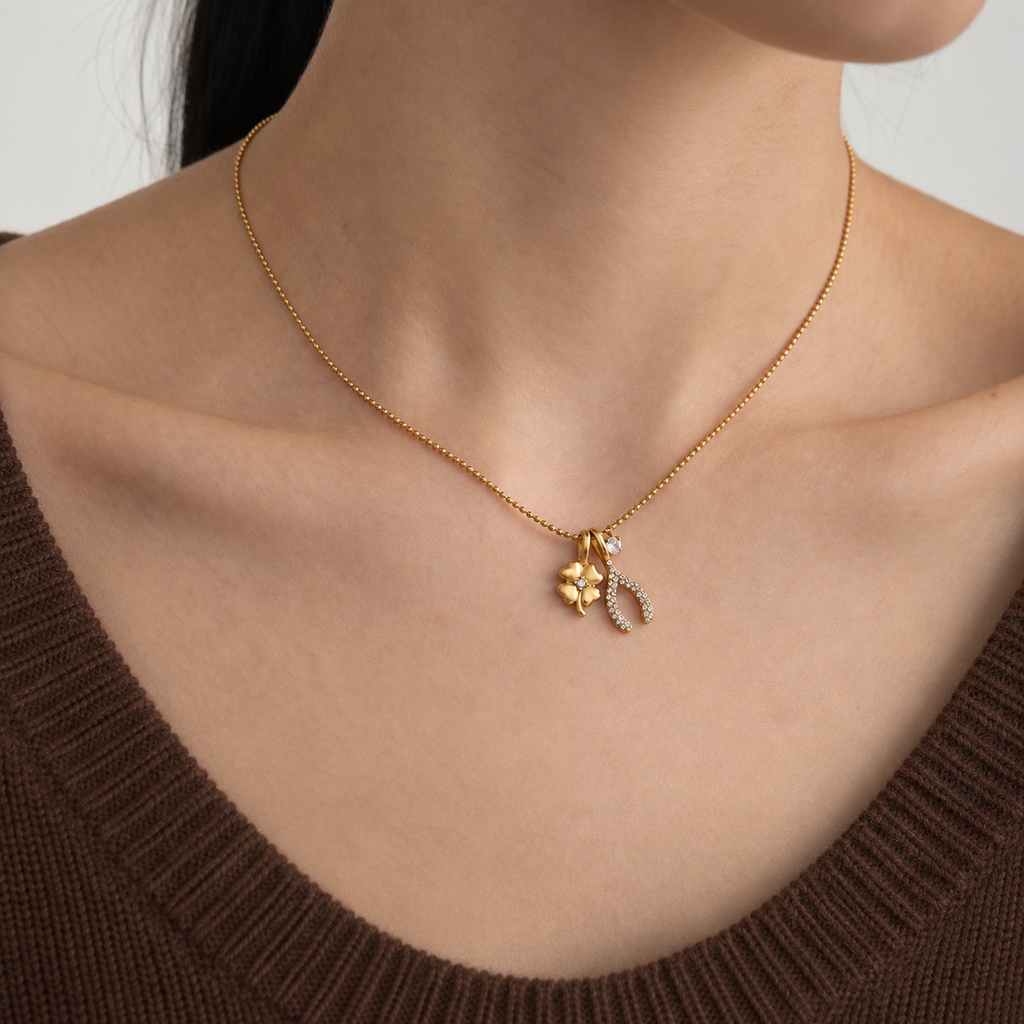 Mila Clover and Horseshoe Charm Necklace