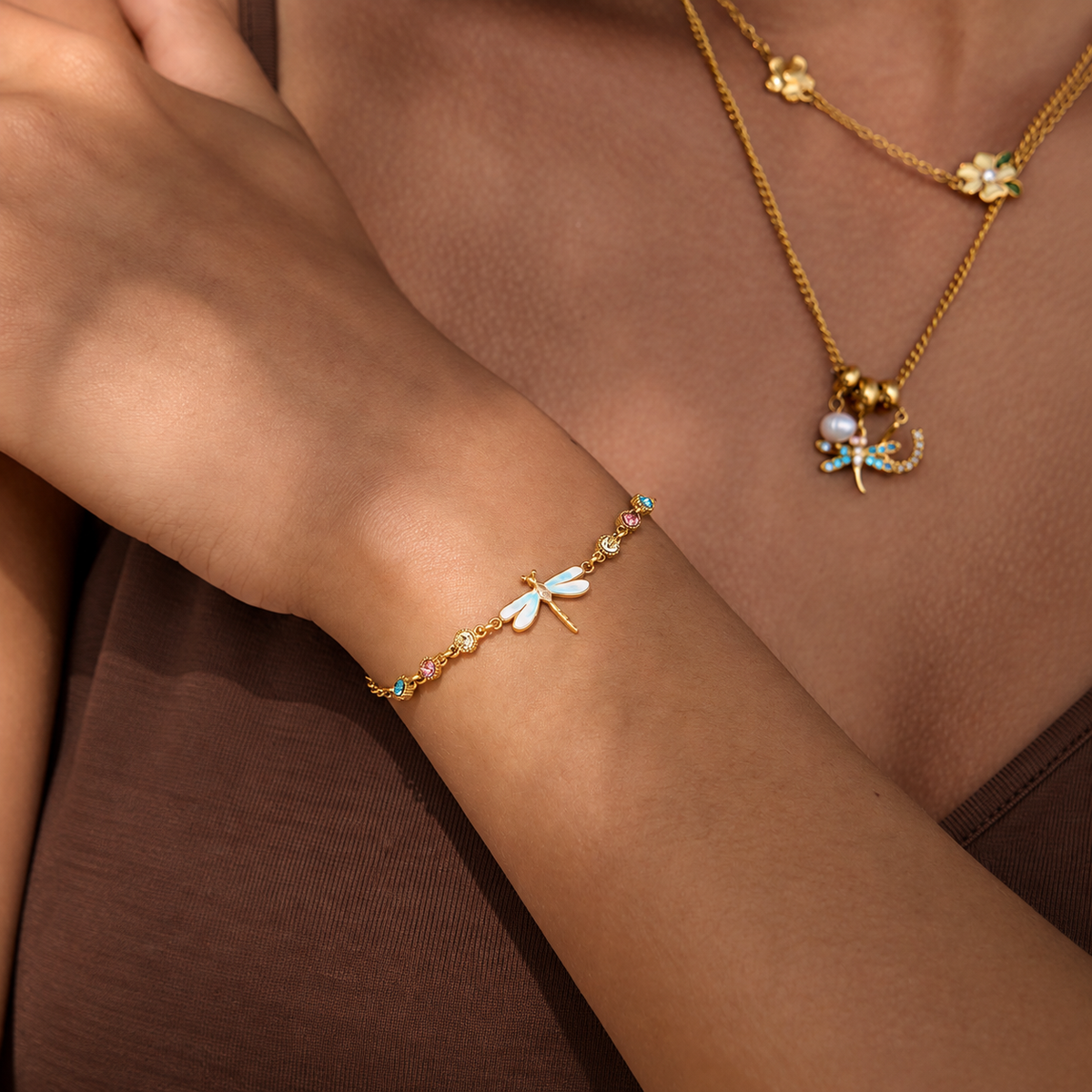 Misha Enamel Dragonfly Charm Bracelet