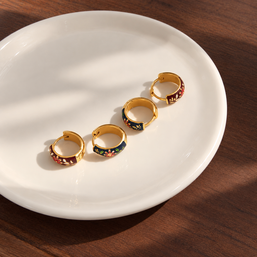 Mira Floral Enamel Hoop Earrings