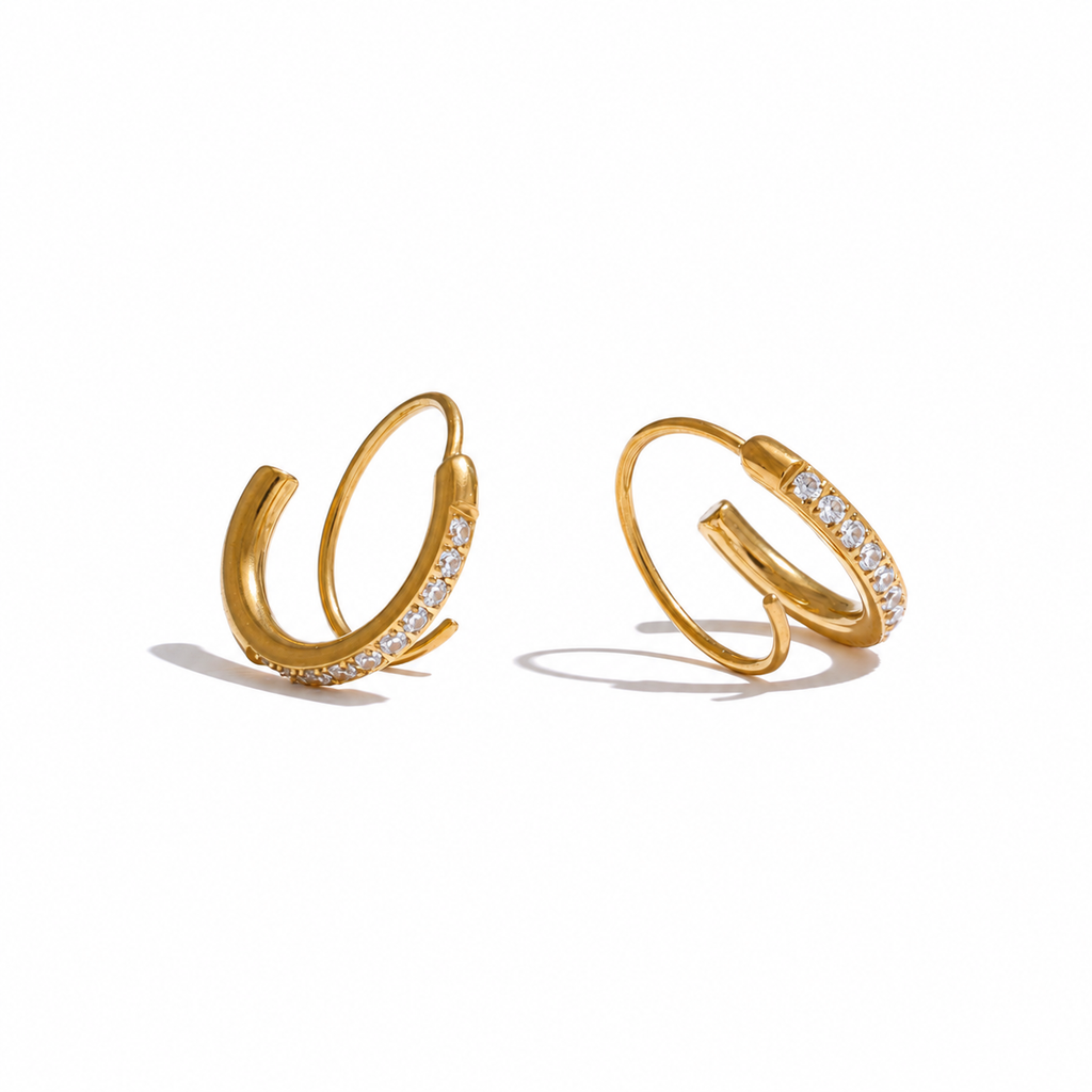 Siera CZ Pave Edge Huggie Hoop Earrings