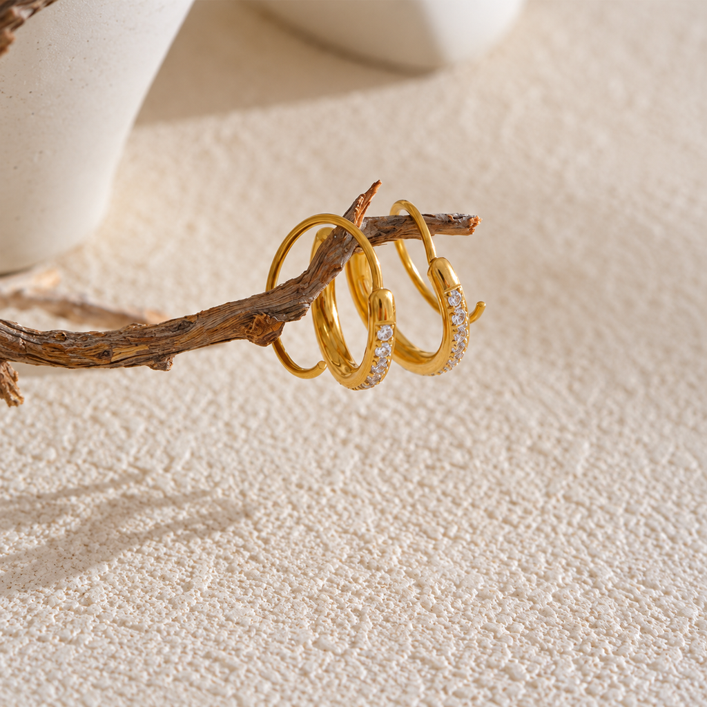 Siera CZ Pave Edge Huggie Hoop Earrings