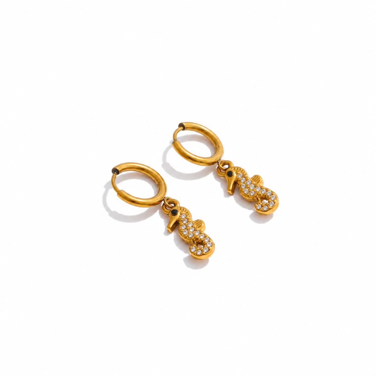 Anaya Sea Horse CZ Charm Hoop Earrings