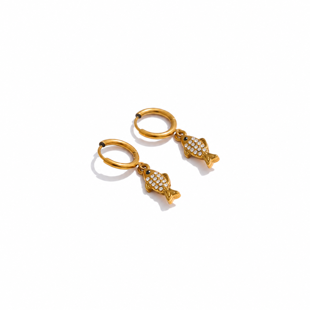 Inaya Fish CZ Charm Hoop Earrings